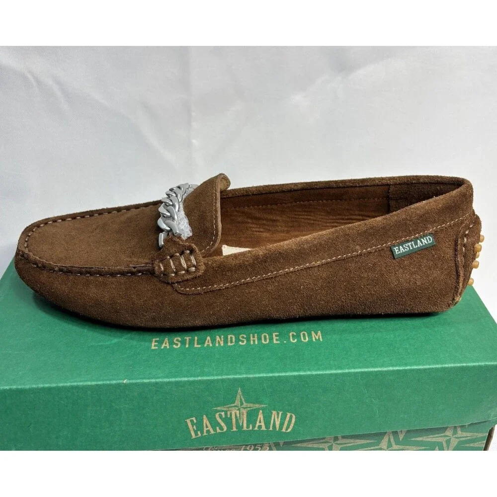 Eastland Sawgrass Women’s 10M Brown Suede Driving Moc Loafers Chain Bit 3289-04